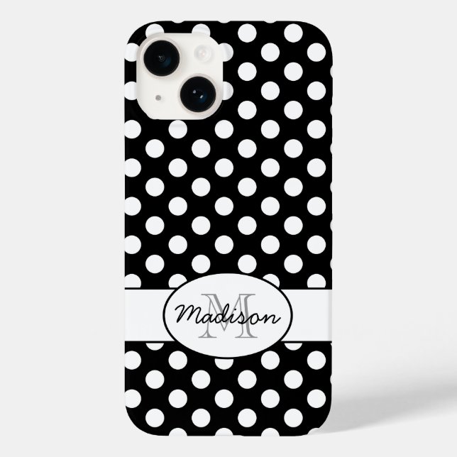 Niedliche Schwarz-weiße Polka-Punkte Retromuster M Case-Mate iPhone Hülle (Rückseite)
