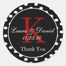 Niedliche Schwarz-weiße Red Polka Dots Monogram We