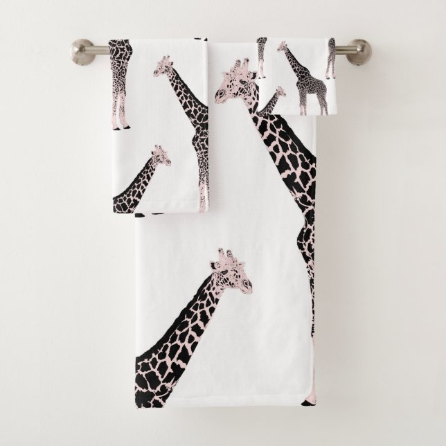 Niedliche Schwarz-weiße Rosa Giraffe Badhandtuch Set (Insitu)