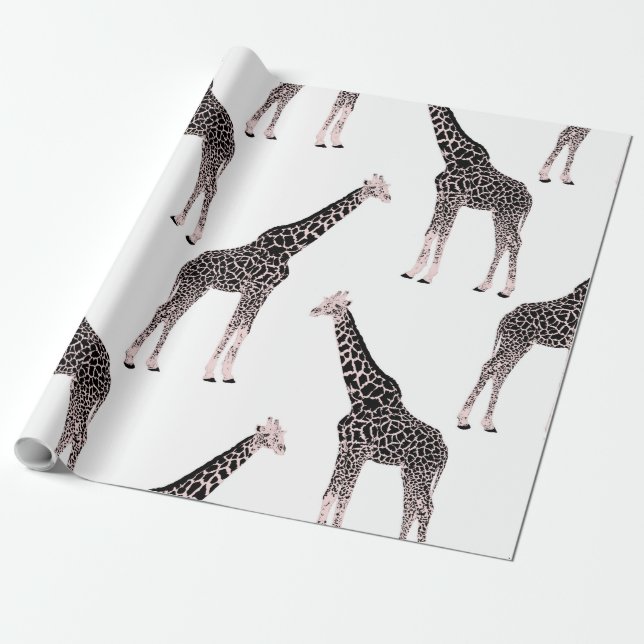 Niedliche Schwarz-weiße Rosa Giraffe Geschenkpapier (Ungerollt)