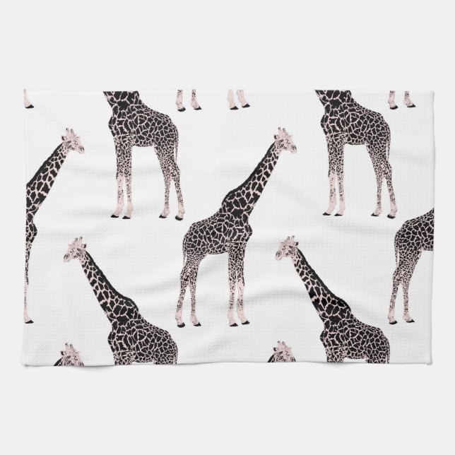 Niedliche Schwarz-weiße Rosa Giraffe Geschirrtuch (Horizontal)