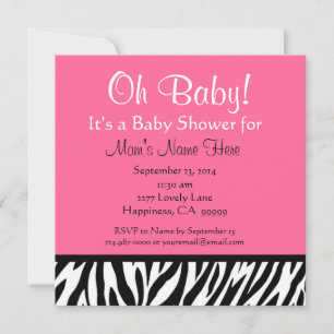 Niedliche Schwarz-weiße Rosa Zebra Print Baby Dusc Einladung