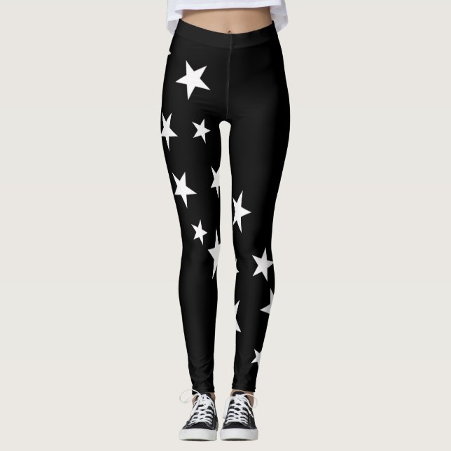 Niedliche Schwarz-weiße Sterne Leggings (Vorderseite)