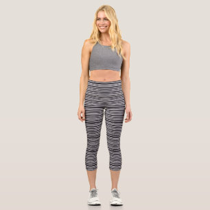 Niedliche Schwarz-weiße Streifen Capri Leggings