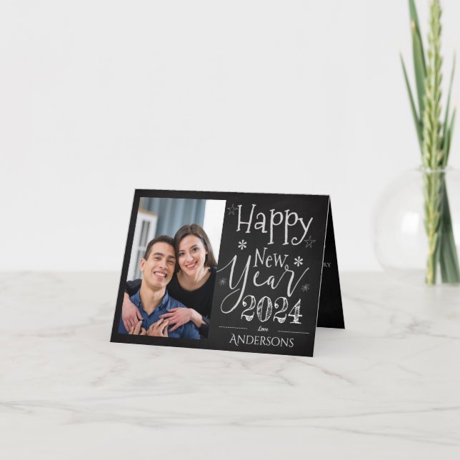 Niedliche Schwarz-weiße Typografie Frohes Neues Ja Karte (Vorderseite)