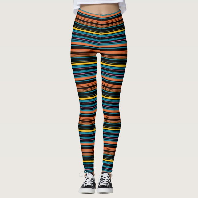 Niedliche schwarzblaue Streifen Leggings (Vorderseite)