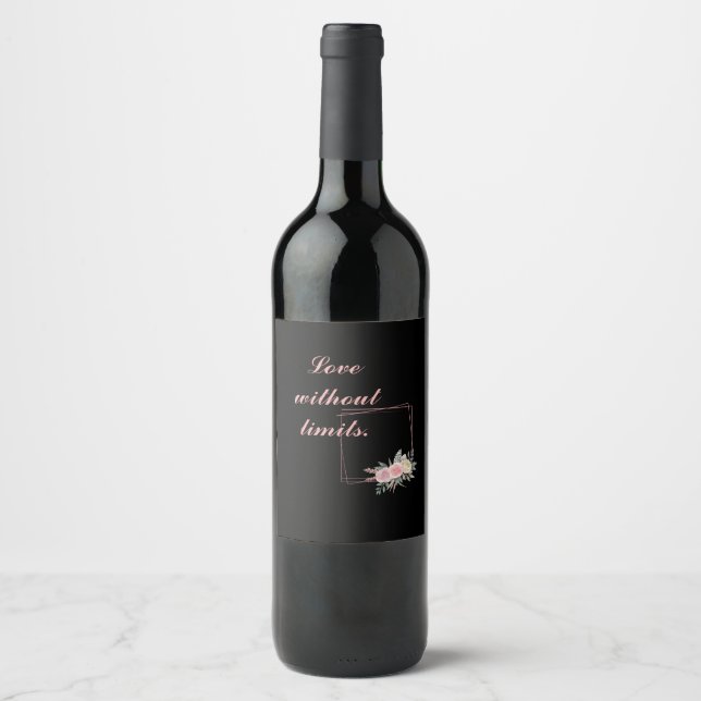 Niedliche schwarze Blume, Liebe ein Zitat Weinetikett (Vorderseite)