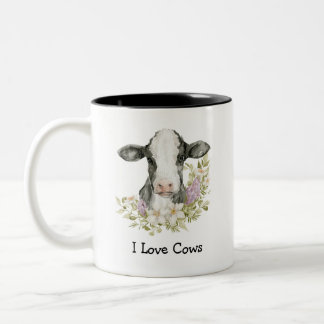 Niedliche schwarze Blütenkuh Zwei-Tonen-Kaffee-Tas Zweifarbige Tasse