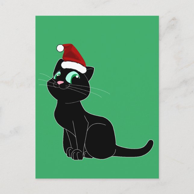 NIEDLICHE SCHWARZE CAT-CHRISTMAS ART POSTCARD POSTKARTE (Vorderseite)