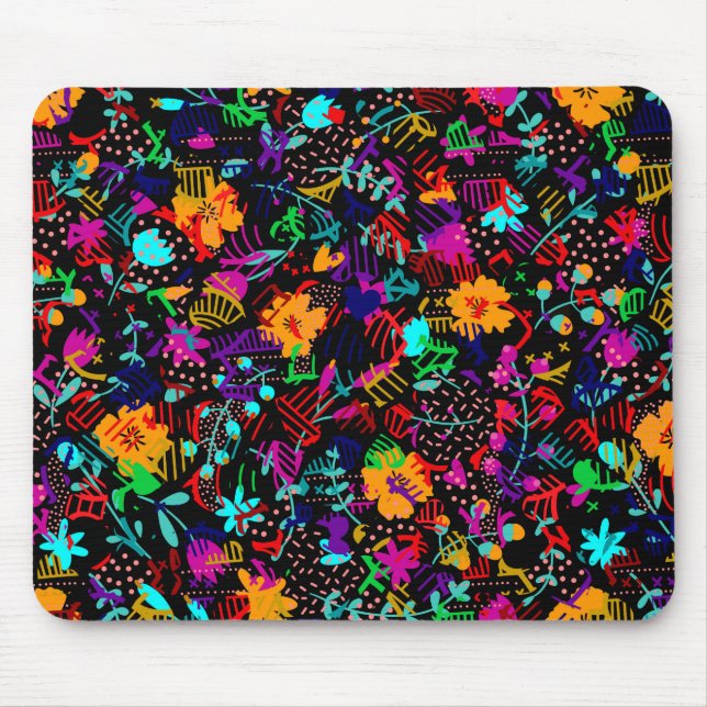Niedliche, schwarze, farbige abstrakte Blume Mousepad (Vorne)