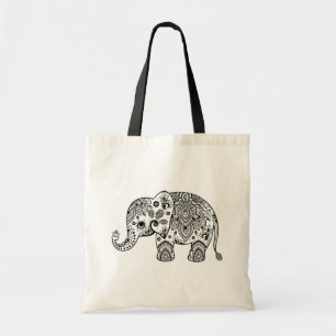 Niedliche Schwarze Flora Paisley Elephant Illustra Tragetasche