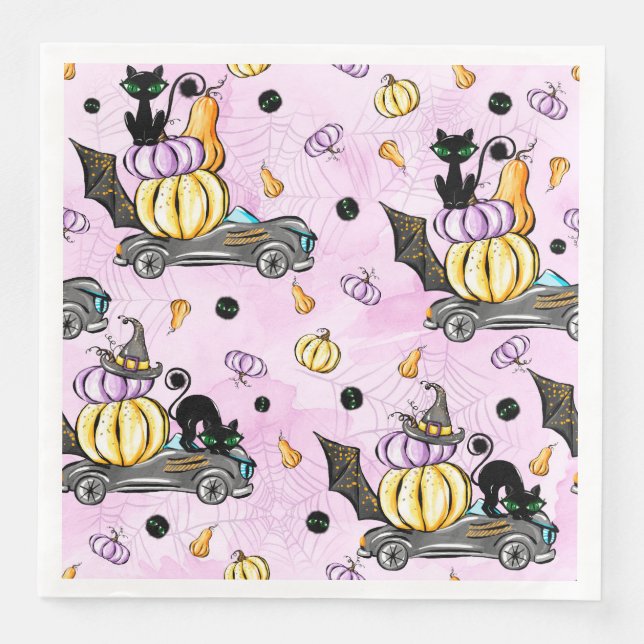 NIEDLICHE SCHWARZE HALLOWEEN KATZEN MIT PUMPKINS R SERVIETTE (Vorderseite)