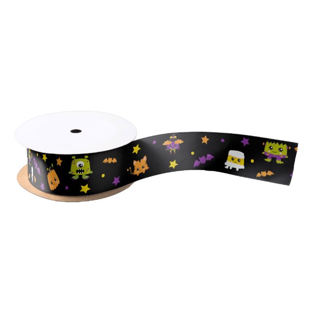 Niedliche schwarze Halloween-Kindermonster 3,5 Zol Satinband (Spule)