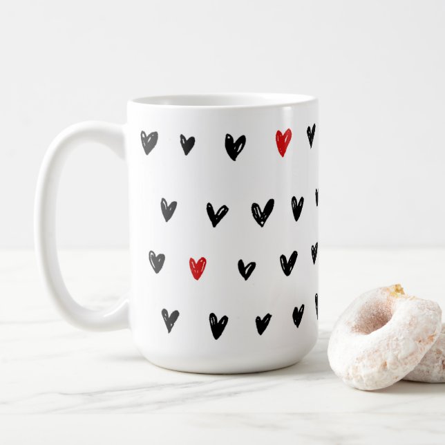 Niedliche schwarze Herzen Kaffeetasse (Mit Donut)