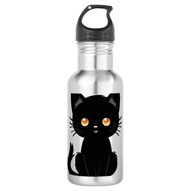 Niedliche Schwarze Katze 2 Edelstahlflasche (Vorderseite)