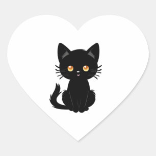 Niedliche Schwarze Katze 2 Herz-Aufkleber