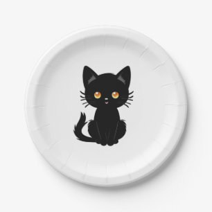 Niedliche Schwarze Katze 2 Pappteller