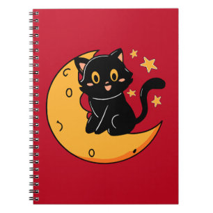Niedliche schwarze Katze auf dem Mond Notizblock