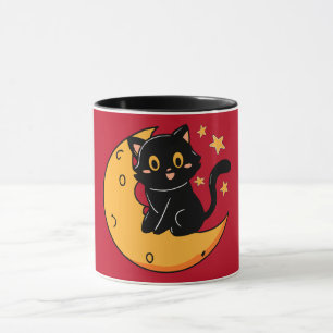 Niedliche schwarze Katze auf dem Mond Tasse