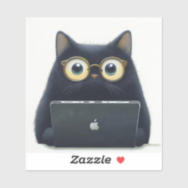 Niedliche Schwarze Katze auf einem Laptop-Aufklebe Aufkleber