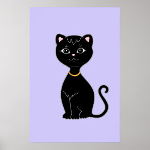 Niedliche Schwarze Katze auf Light Periwinkle Poster