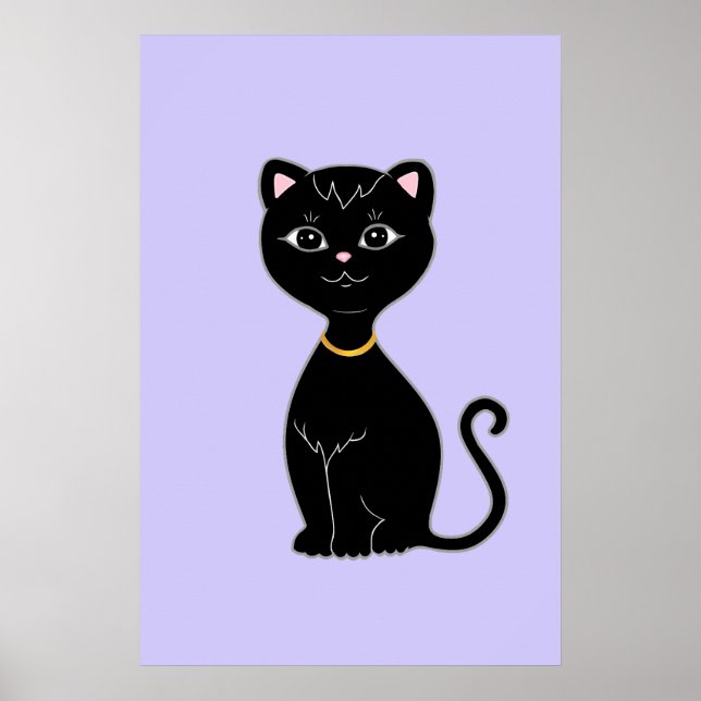 Niedliche Schwarze Katze auf Light Periwinkle Poster (Vorne)