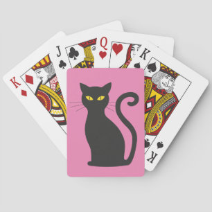 NIEDLICHE SCHWARZE KATZE auf rosa SPIELKARTEN