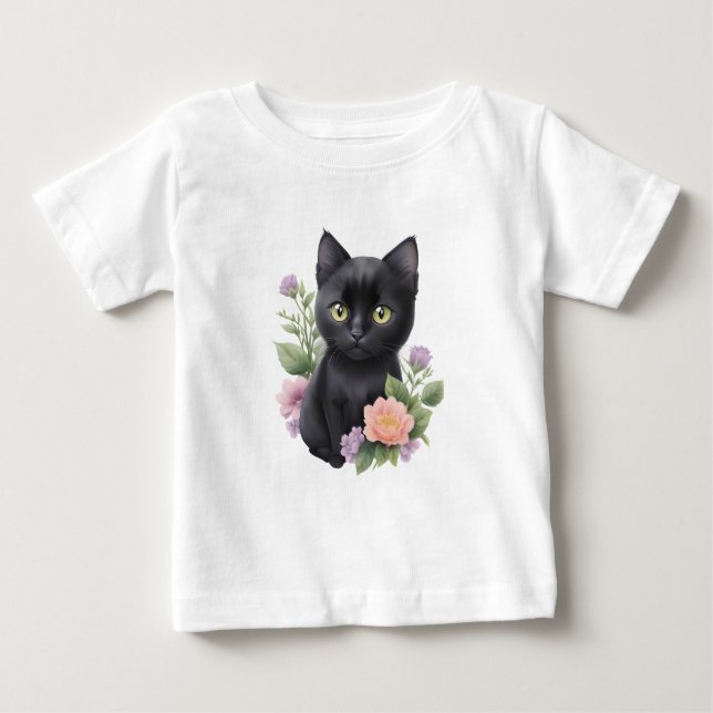 Niedliche schwarze Katze Baby T-shirt (Vorderseite)