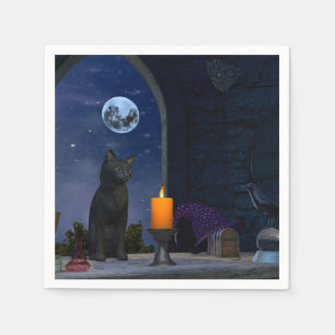 Niedliche schwarze Katze bei Kerzenlicht Serviette