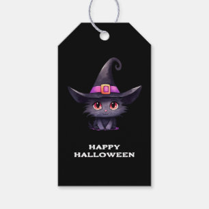 Niedliche Schwarze Katze, die ein Hexenhutehl träg Geschenkanhänger