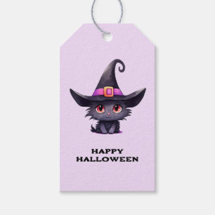 Niedliche Schwarze Katze, die ein Hexenhutehl träg Geschenkanhänger