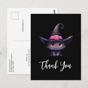 Niedliche schwarze Katze, die einen Hexenhut trägt Postkarte