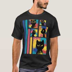 Niedliche schwarze Katze farbiges Kitt für Retro P T-Shirt