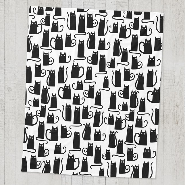 Niedliche Schwarze Katze Fleecedecke (Fun whimsical black cat fleece blanket)