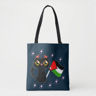 niedliche schwarze Katze hält Palästinenserflagge