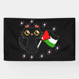 niedliche schwarze Katze hält Palästinenserflagge Banner