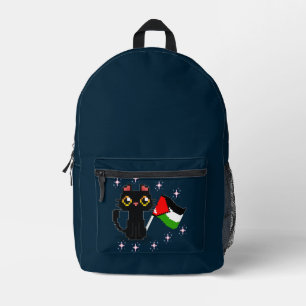 niedliche schwarze Katze hält Palästinenserflagge Bedruckter Rucksack