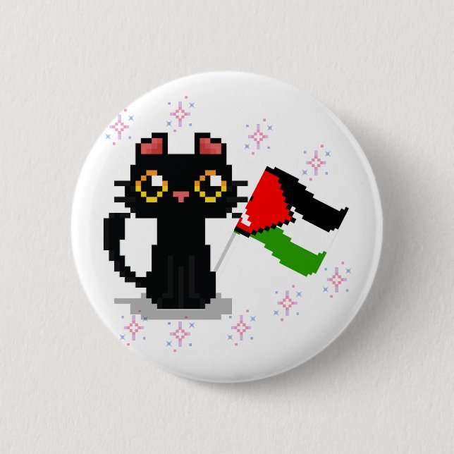 niedliche schwarze Katze hält Palästinenserflagge Button (Vorderseite)