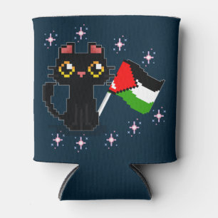 niedliche schwarze Katze hält Palästinenserflagge Dosenkühler