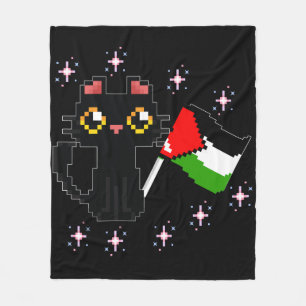 niedliche schwarze Katze hält Palästinenserflagge Fleecedecke