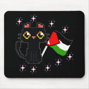 niedliche schwarze Katze hält Palästinenserflagge Mousepad