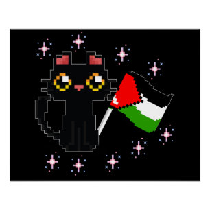 niedliche schwarze Katze hält Palästinenserflagge Poster
