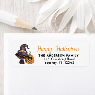 Niedliche schwarze Katze Happy Halloween Kürbis