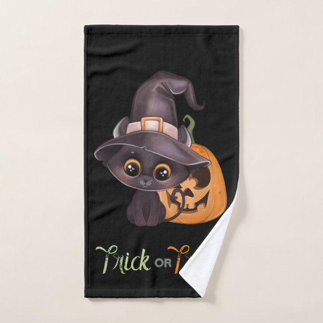 Niedliche schwarze Katze Happy Halloween Kürbis Handtuch (Handtuch)