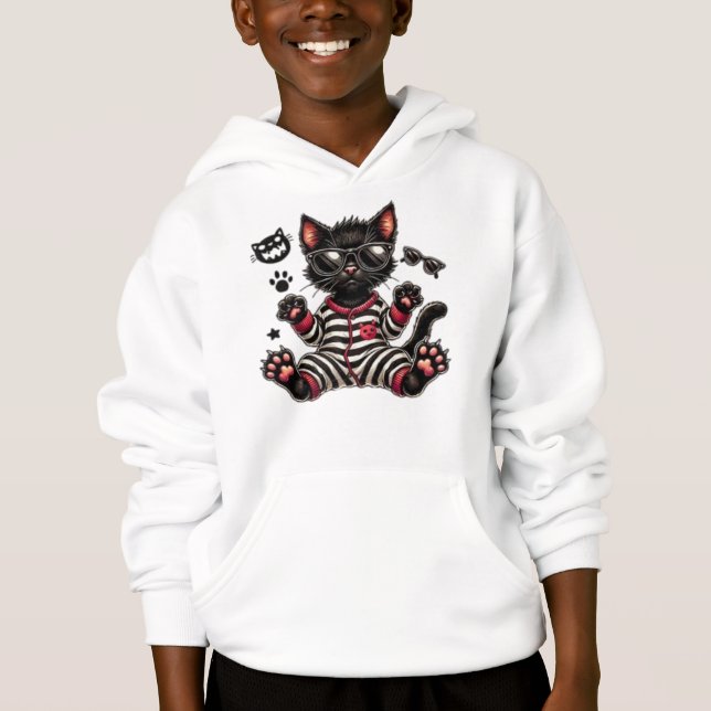 Niedliche Schwarze Katze Hoodie (Vorderseite)