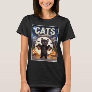 Niedliche schwarze Katze im Bat Kostüm Halloween Z T-Shirt