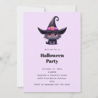 Niedliche schwarze Katze im Hexenhut-Halloween-Par