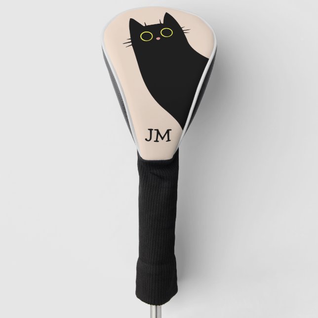 Niedliche schwarze Katze im Stil des Mitteljahrhun Golf Headcover (Vorderseite)