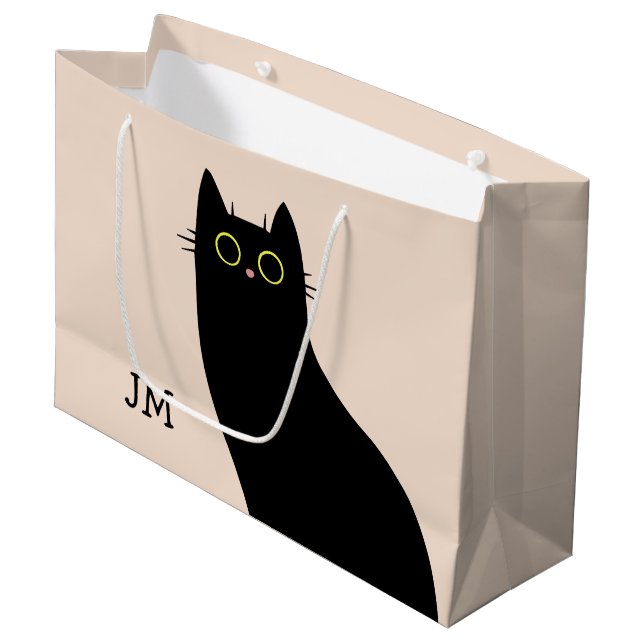 Niedliche schwarze Katze im Stil des Mitteljahrhun Große Geschenktüte (Vorderseite Schrägansicht)