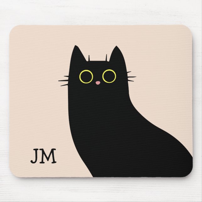 Niedliche schwarze Katze im Stil des Mitteljahrhun Mousepad (Vorne)